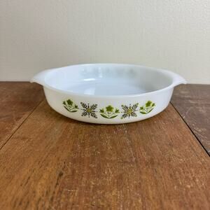 Fire King GREEN MEADOW FLOWERS 9‎ inch Pie Baking Dish 429 Anchor Hocking